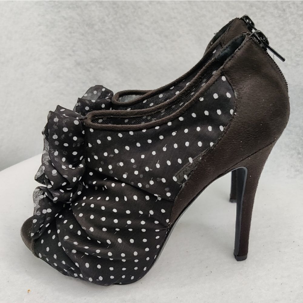 Pinup Rockabilly Polka Dot Ruffle Peep Toe Platform Stiletto Heels Womens Sz 7.5 - Picture 4 of 14
